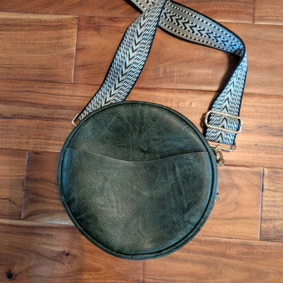 Round Crossbody Bag with Patterned Strap - Picture 5 of 7